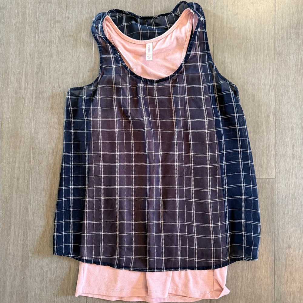 Xhilaration Navy Plaid Top with Pink Layer